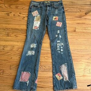 Miss me flare boot cut flare patched denim jeans low cut size 28